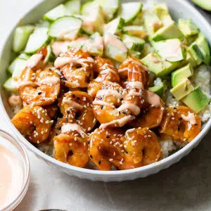 Shrimp sushi bowls